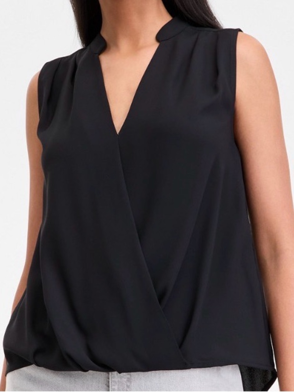 INC International Concepts Sleeveless Black Surplice Blouse